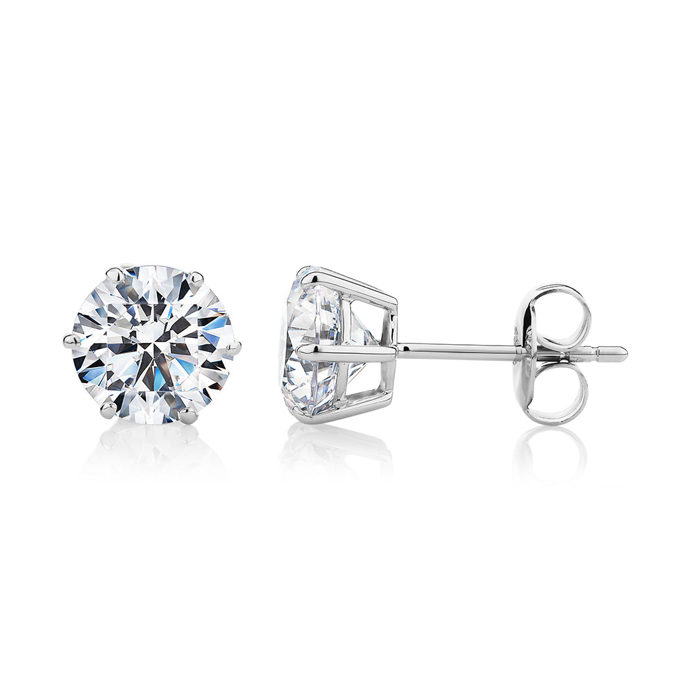 Round Brilliant stud earrings with 3 carats* of diamond simulants in 10 carat white gold - Image 2