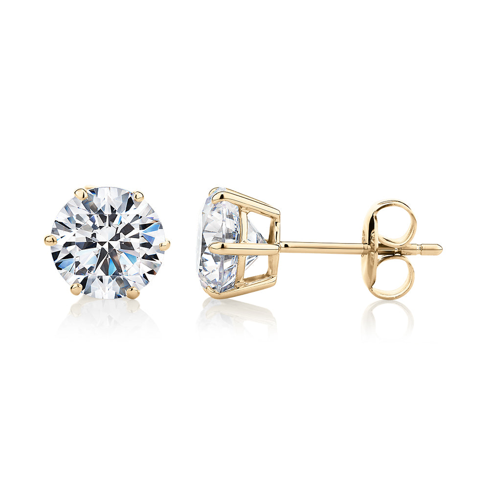 Round Brilliant stud earrings with 3 carats* of diamond simulants in 10 carat yellow gold - Image 2