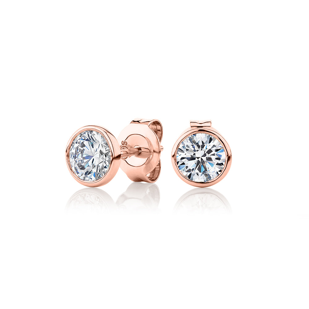 Round Brilliant stud earrings with 1 carat* of diamond simulants in 10 carat rose gold