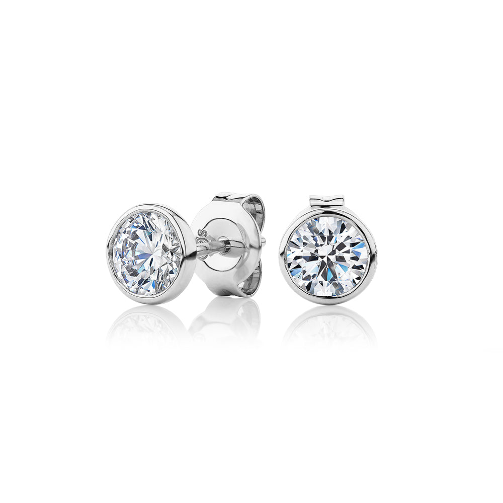 Round Brilliant stud earrings with 1 carat* of diamond simulants in 10 carat white gold