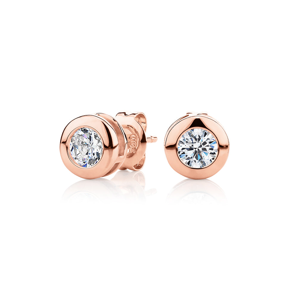 Round Brilliant stud earrings with 1 carat* of diamond simulants in 10 carat rose gold