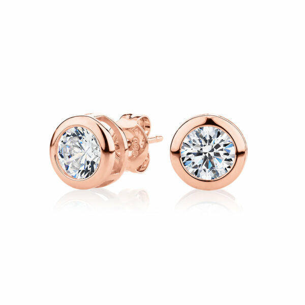 Round Brilliant stud earrings with 2 carats* of diamond simulants in 10 carat rose gold