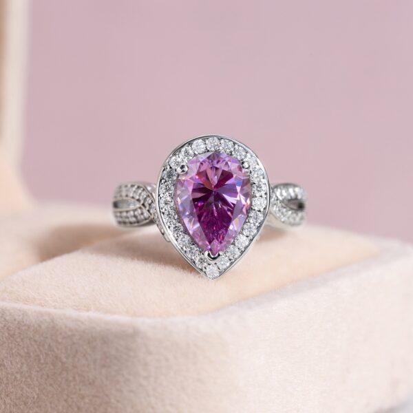 Moissanite Engagement Ring 14k White Gold 2.8 Ct VVS2 Pink