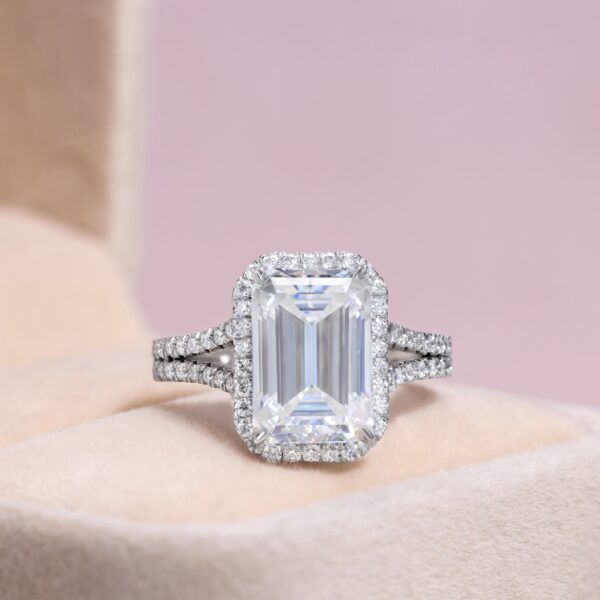 4.50 Ct Emerald Moissanite Engagement Ring 14K White Gold D/VVS2