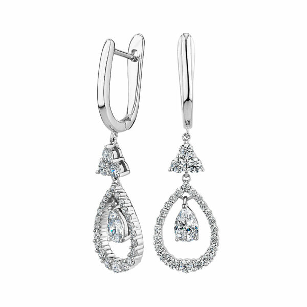 Pear and Round Brilliant drop earrings in sterling silver