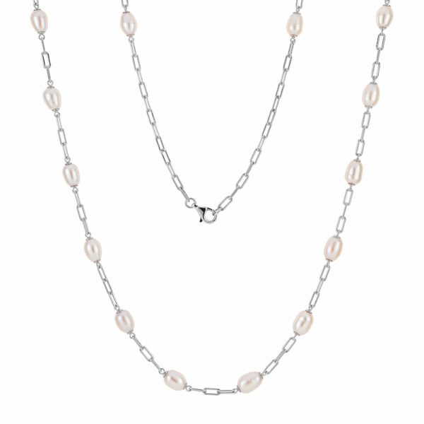 Cultured freshwater pearl necklace in sterling silver