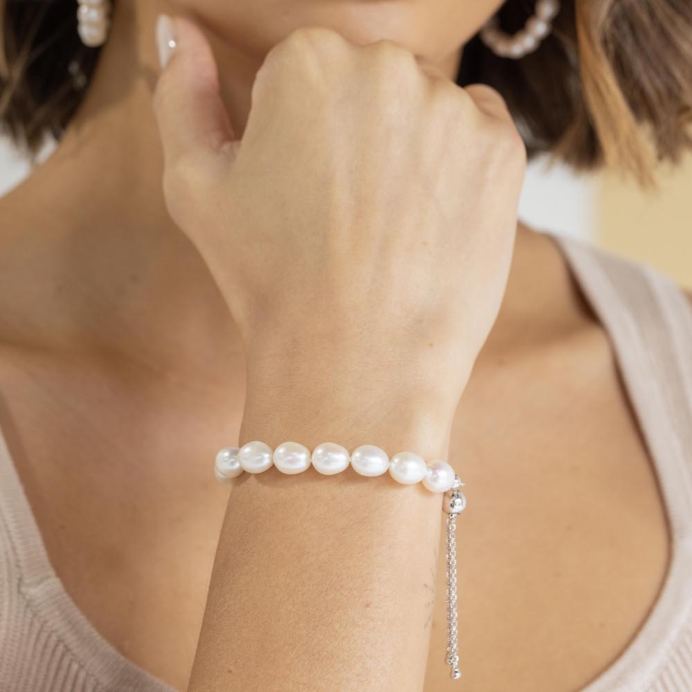 Cultured freshwater pearl slider bracelet in sterling silver - Image 2