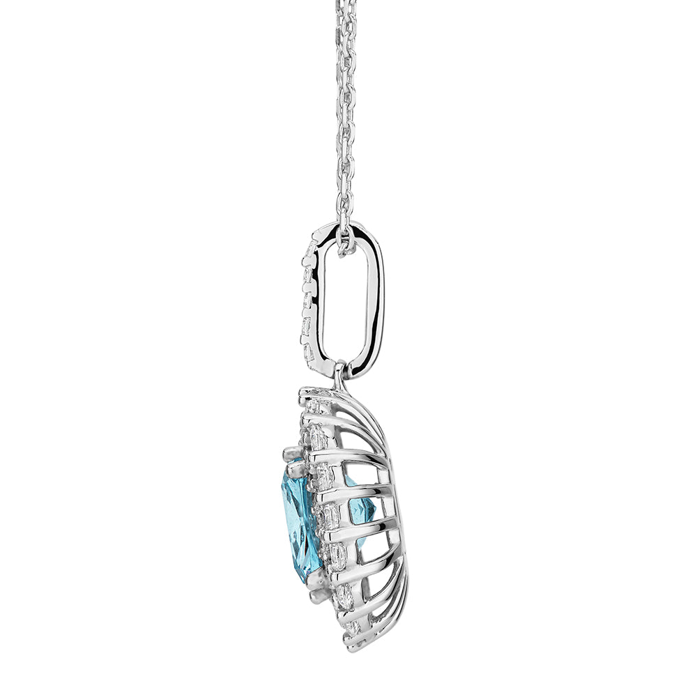 Halo necklace with blue topaz simulant and 0.73 carats* of diamond simulants in sterling silver - Image 2