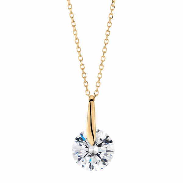 Fancy pendant with 2.04 carat* diamond simulant in 10 carat yellow gold