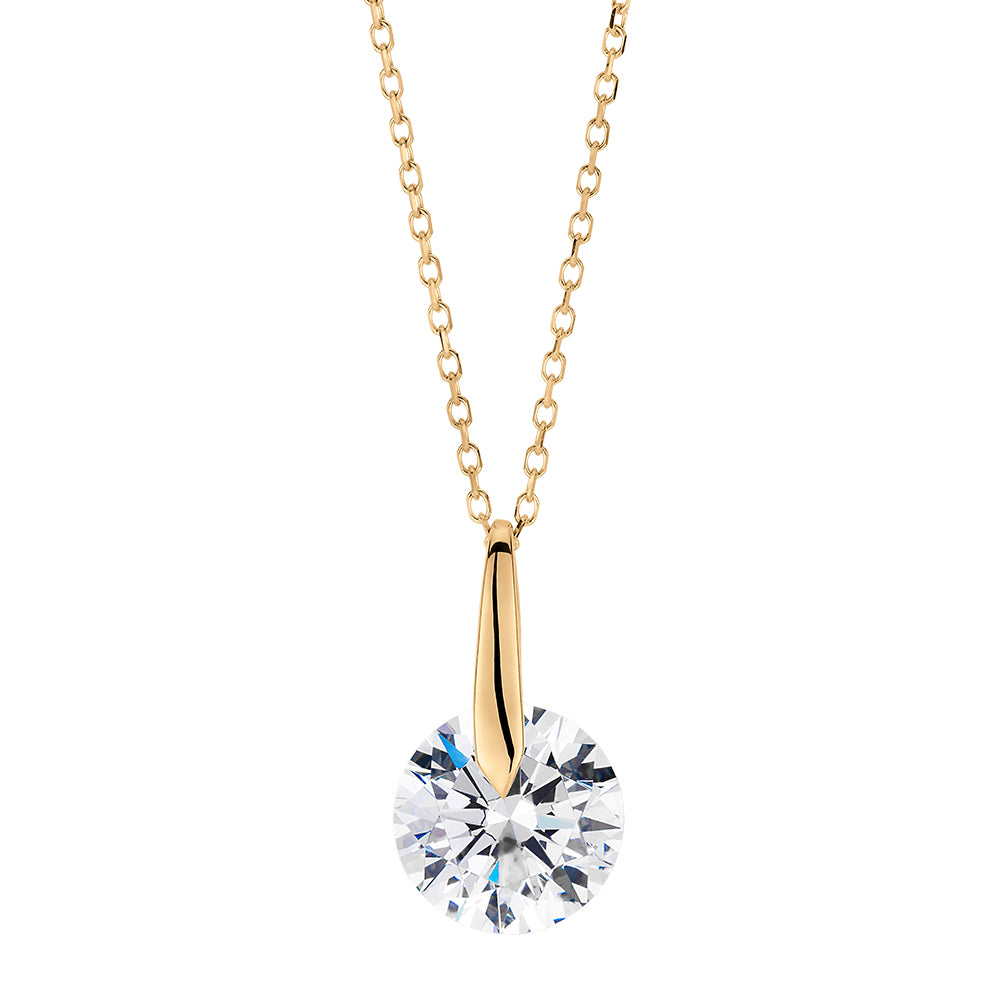 Fancy pendant with 2.04 carat* diamond simulant in 10 carat yellow gold