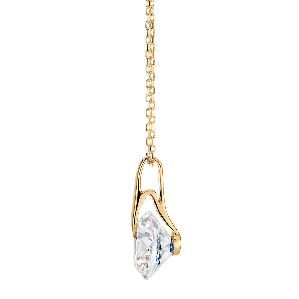 Fancy pendant with 2.04 carat* diamond simulant in 10 carat yellow gold - Image 2