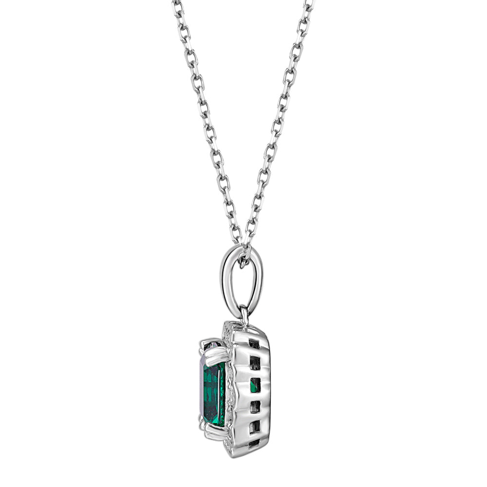 Halo necklace with emerald simulant in sterling silver - Image 2
