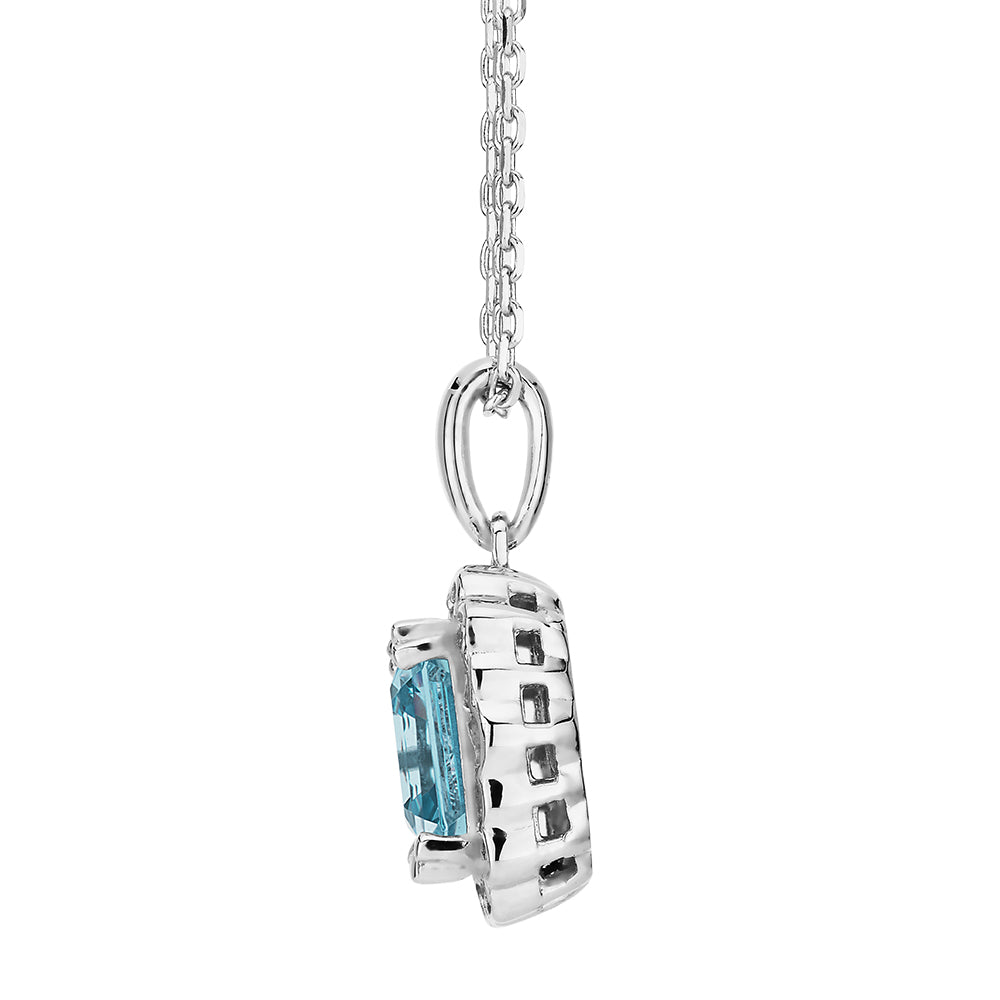 Halo necklace with blue topaz simulant in sterling silver - Image 2