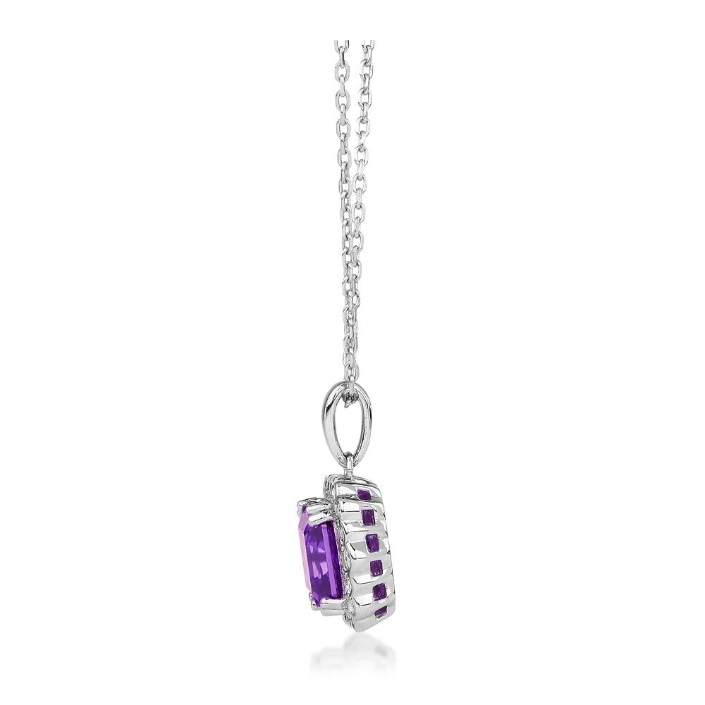 Halo necklace with amethyst simulant in sterling silver - Image 2