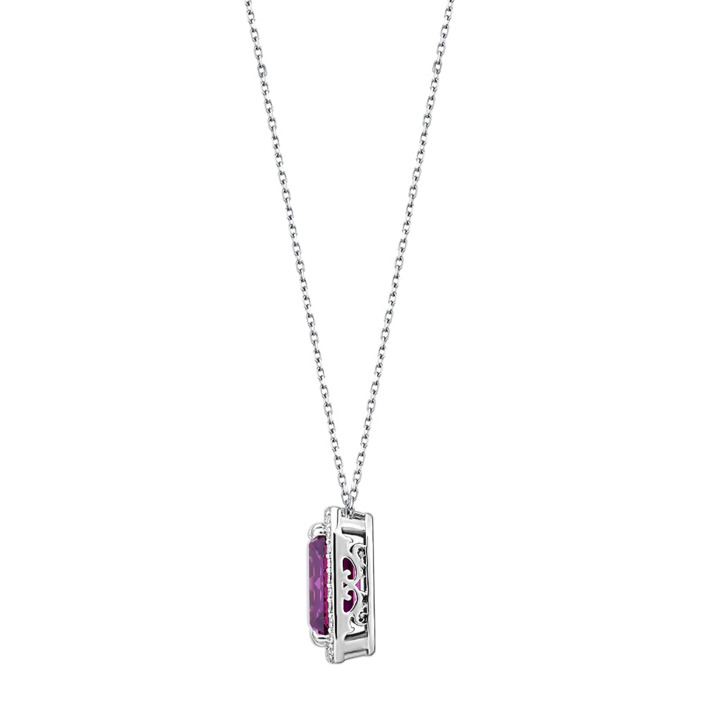 Halo necklace with pink tourmaline simulant and 0.45 carats* of diamond simulants in sterling silver - Image 2
