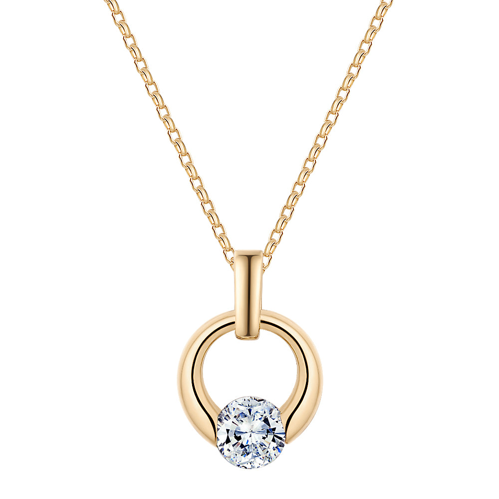 Round Brilliant solitaire pendant with 1.03 carat* diamond simulant in 10 carat yellow gold