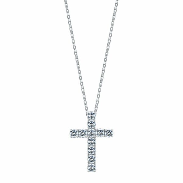 Cross pendant with 1.21 carats* of diamond simulants in 10 carat white gold