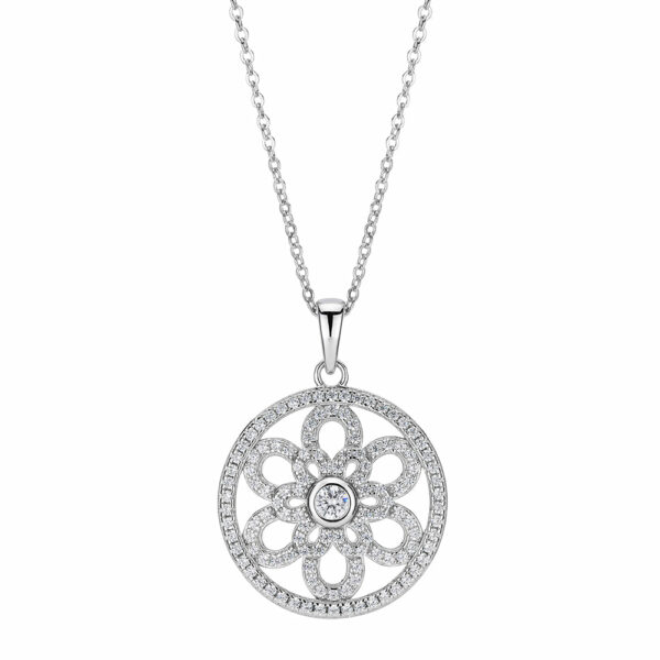 Round Brilliant diamond simulant necklace in sterling silver