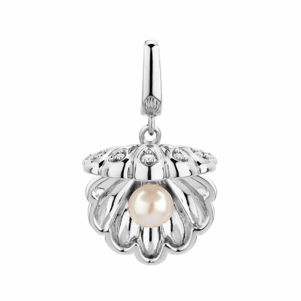 Round Brilliant charm pendant with  diamond simulants and cultured freshwater pearl in sterling silver