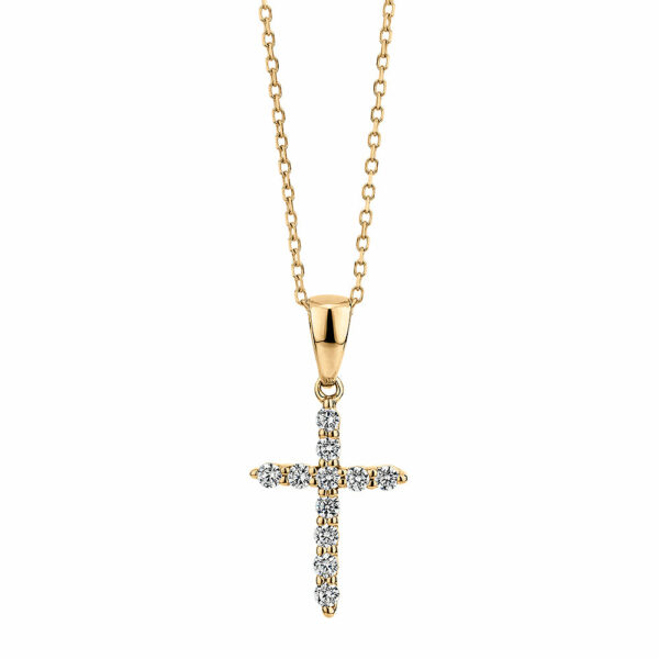 Cross pendant with diamond simulants in 10 carat yellow gold