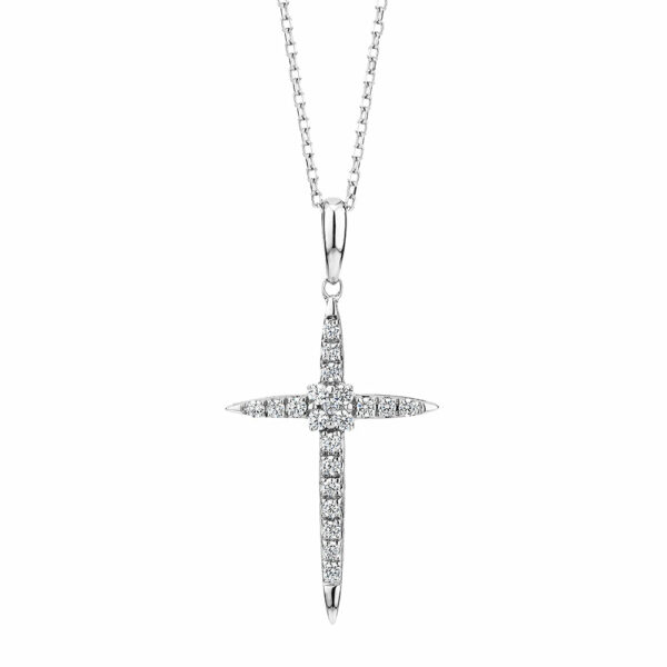 Cross pendant with diamond simulants in 10 carat white gold