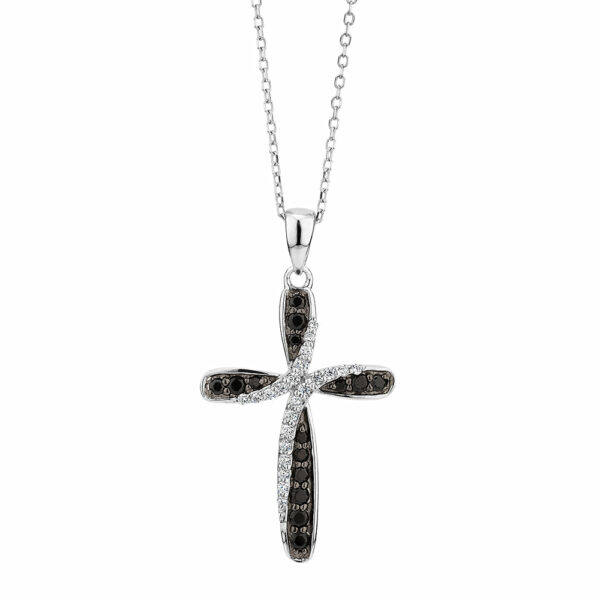 Cross pendant with 0.25 carats* of diamond simulants in sterling silver