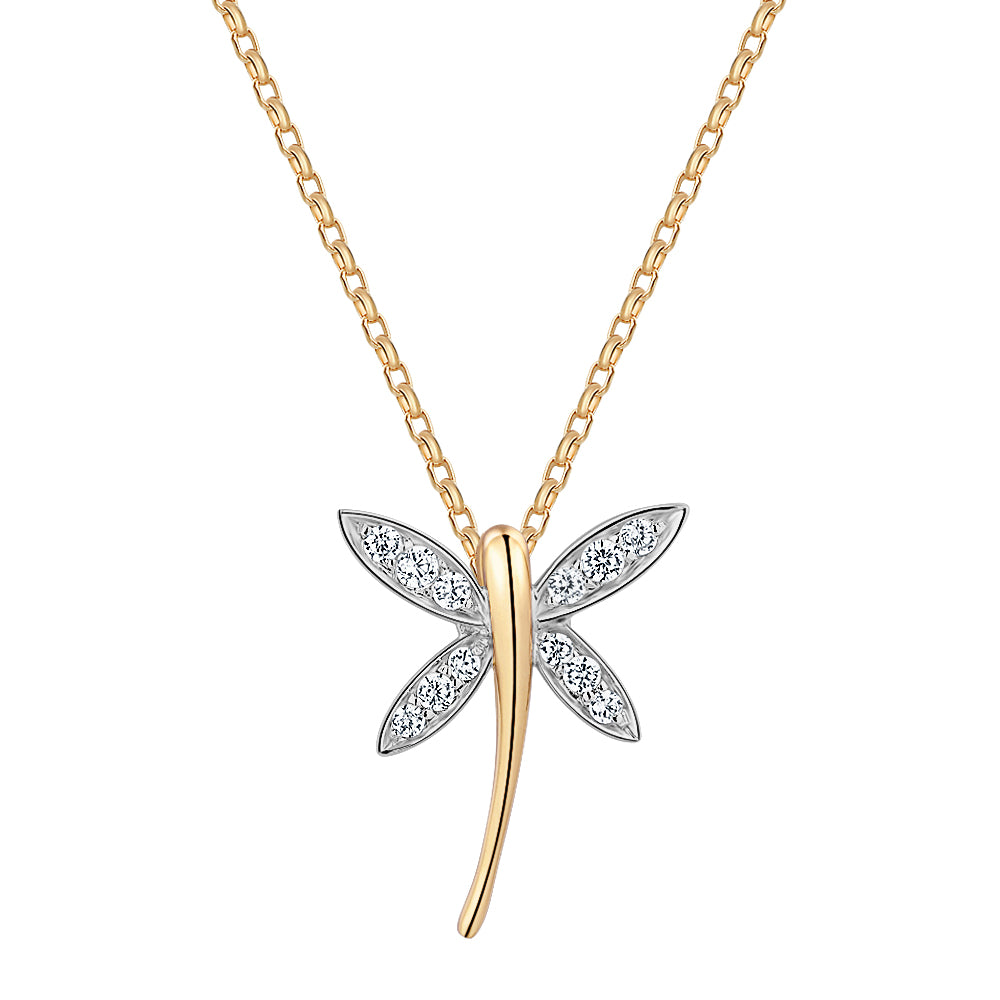 Fancy pendant in 10 carat yellow and white gold