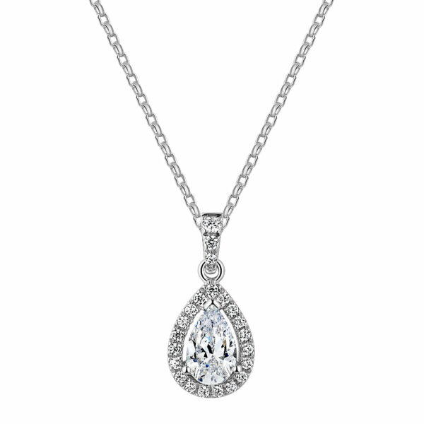 Halo pendant with 0.98 carats* of diamond simulants in 10 carat white gold