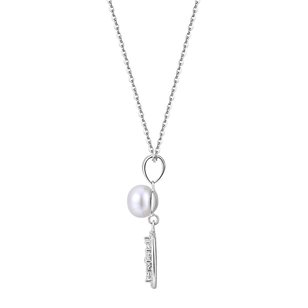 Cultured freshwater pearl drop necklace in sterling silver - Image 2