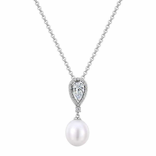 Cultured freshwater pearl drop necklace in sterling silver