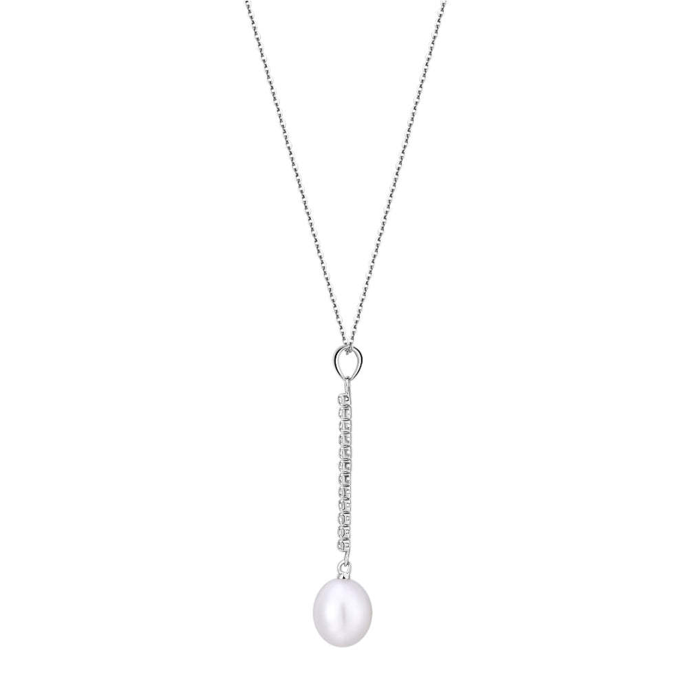 Cultured freshwater pearl drop necklace in sterling silver - Image 2
