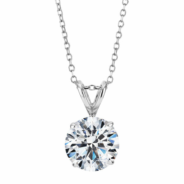 Round Brilliant solitaire pendant with 2 carat* diamond simulant in 10 carat white gold