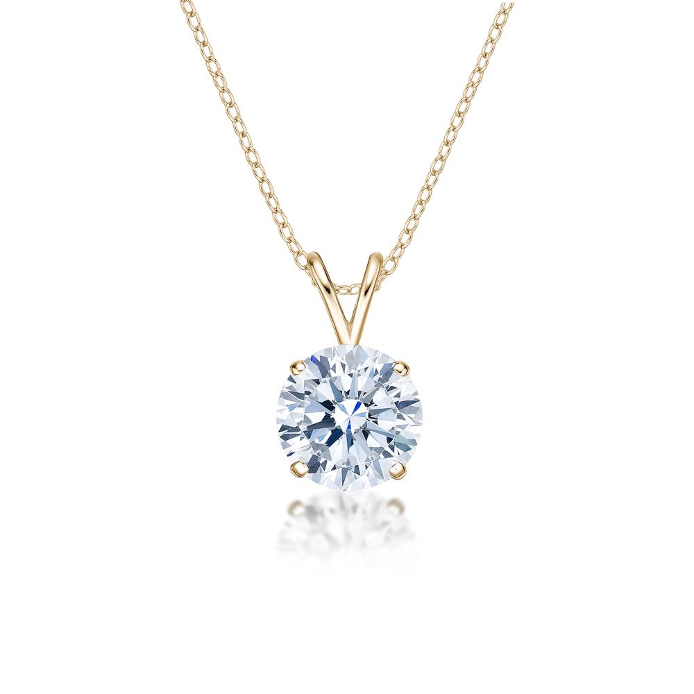 Round Brilliant solitaire pendant with 3 carat* diamond simulant in 10 carat yellow gold