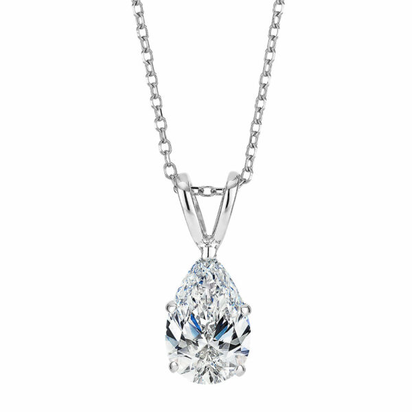 Pear solitaire pendant with 1 carat* diamond simulant in 10 carat white gold