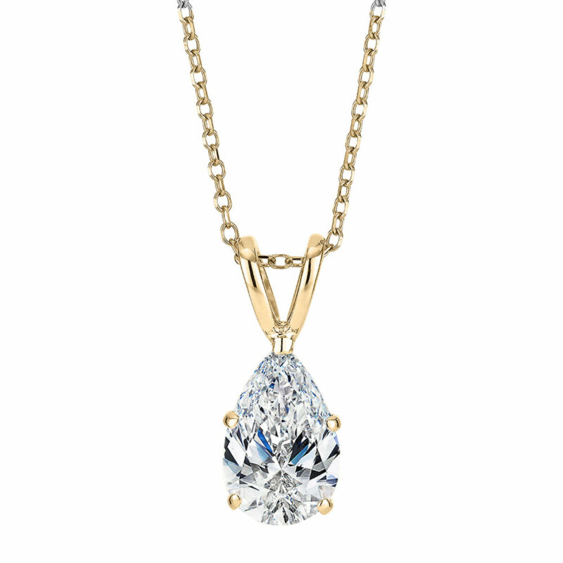 Pear solitaire pendant with 1 carat* diamond simulant in 10 carat yellow gold
