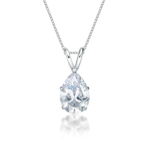 Pear solitaire pendant with 2 carat* diamond simulant in 10 carat white gold