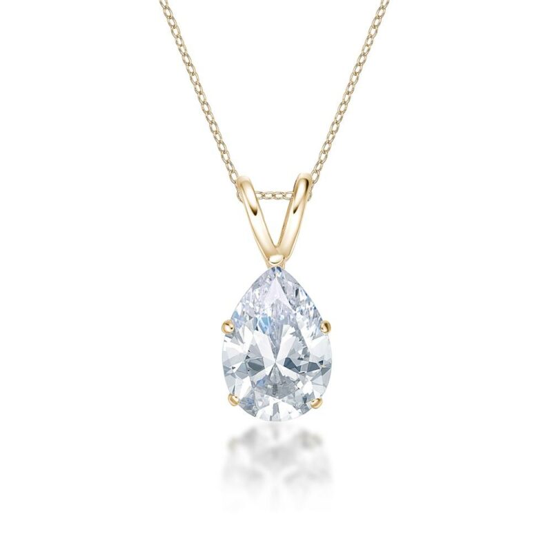 Pear solitaire pendant with 2 carat* diamond simulant in 10 carat yellow gold