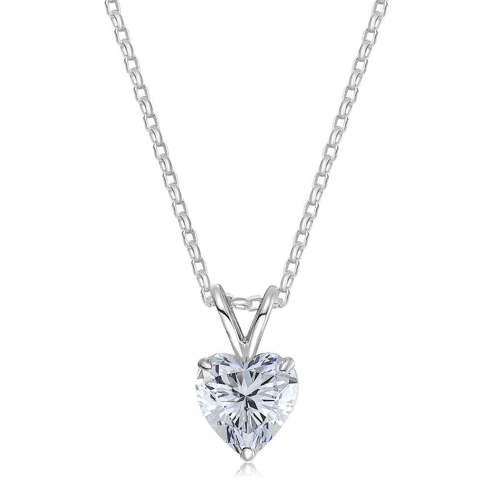 Heart solitaire pendant with 2 carat* diamond simulant in 10 carat white gold