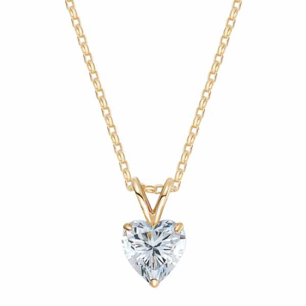 Heart solitaire pendant with 2 carat* diamond simulant in 10 carat yellow gold