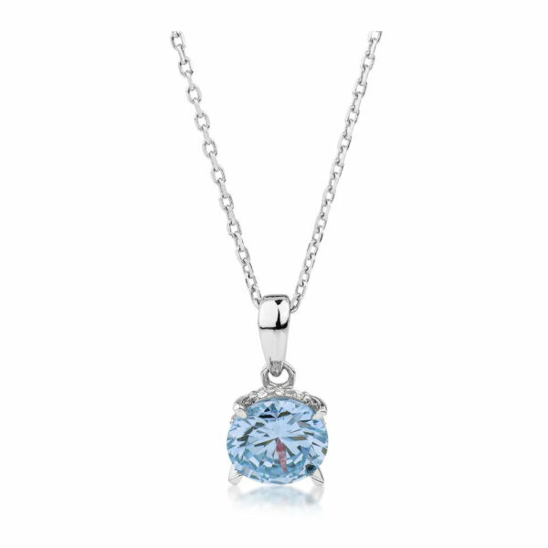 Round Brilliant solitaire necklace with blue topaz simulant in sterling silver