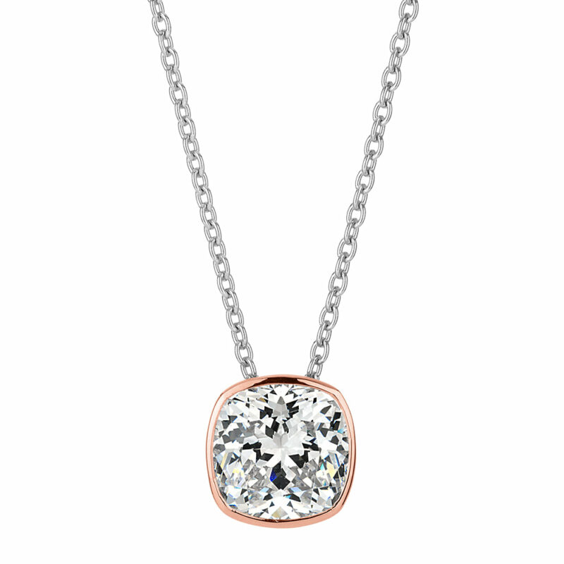 Necklace with 0.76 carats* of diamond simulants in 10 carat rose gold and sterling silver