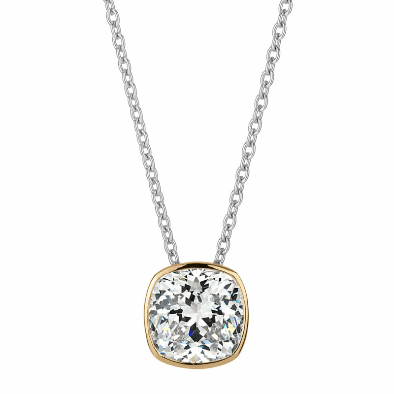 Necklace with 0.76 carats* of diamond simulants in 10 carat yellow gold and sterling silver