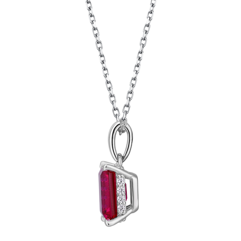 Round Brilliant solitaire necklace with ruby simulant in sterling silver - Image 2