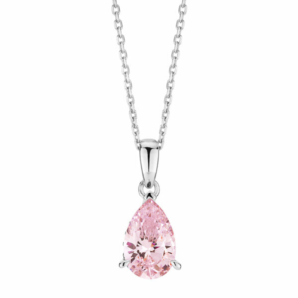 Pear and Round Brilliant solitaire necklace with 1.42 carats* of diamond simulants in sterling silver