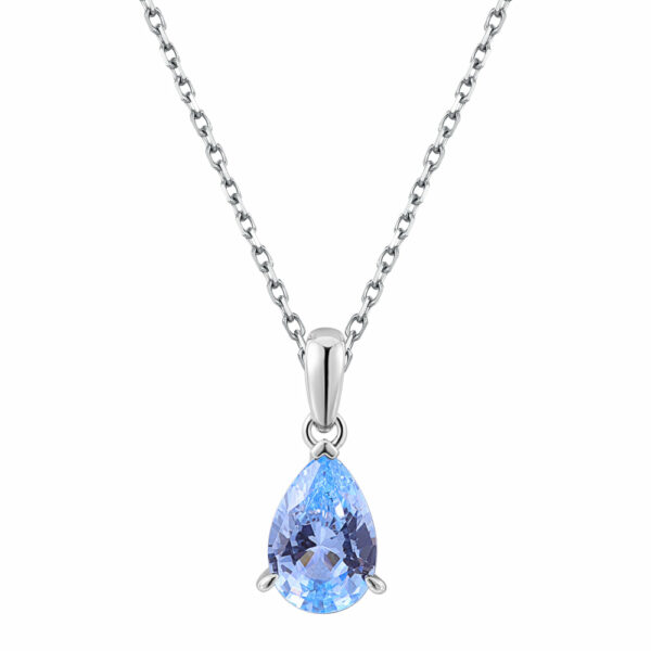 Oval solitaire necklace with blue topaz simulant in sterling silver
