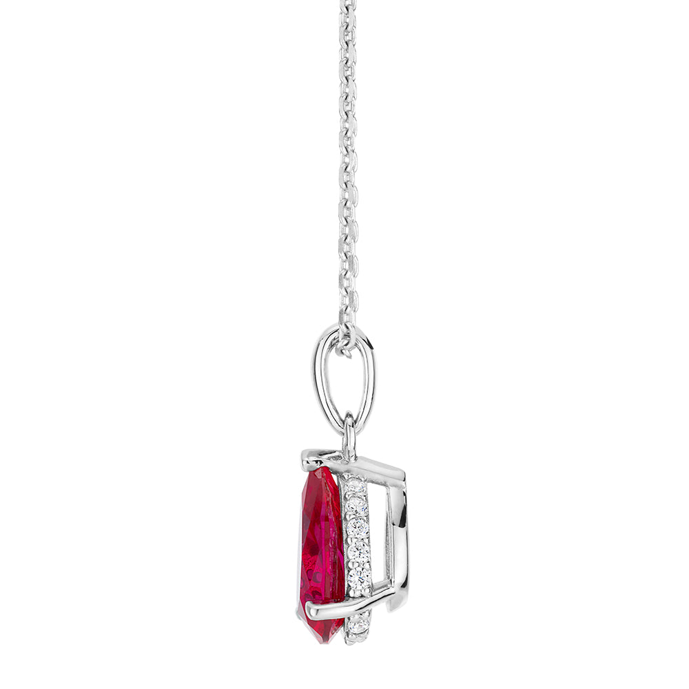 Pear and Round Brilliant solitaire necklace with ruby and diamond simulants in sterling silver - Image 2
