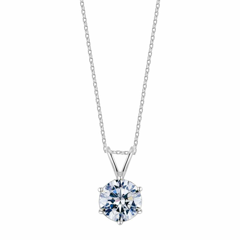 Round Brilliant solitaire pendant with 1 carat* diamond simulant in 10 carat white gold
