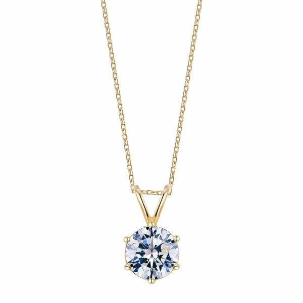 Round Brilliant solitaire pendant with 1 carat* diamond simulant in 10 carat yellow gold