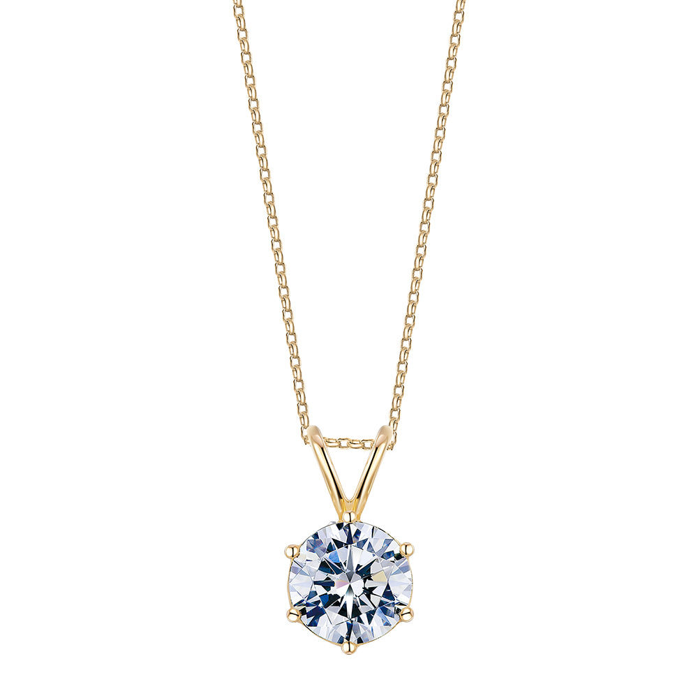 Round Brilliant solitaire pendant with 1 carat* diamond simulant in 10 carat yellow gold