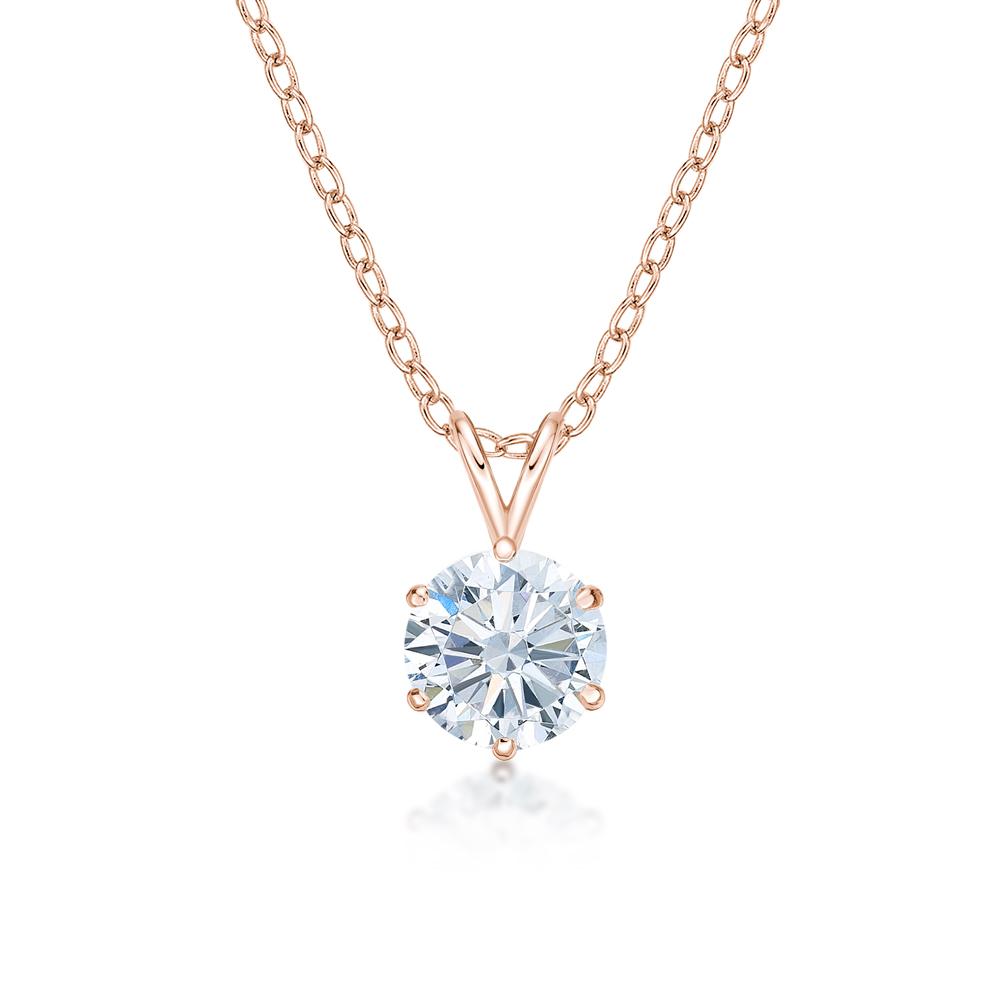 Round Brilliant solitaire pendant with 2 carat* diamond simulant in 10 carat rose gold